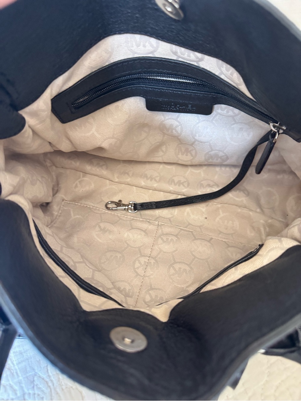 Michael Kors Hamilton Black Leather Satchel with Signature MK Lock & Key - Picture 8 of 13